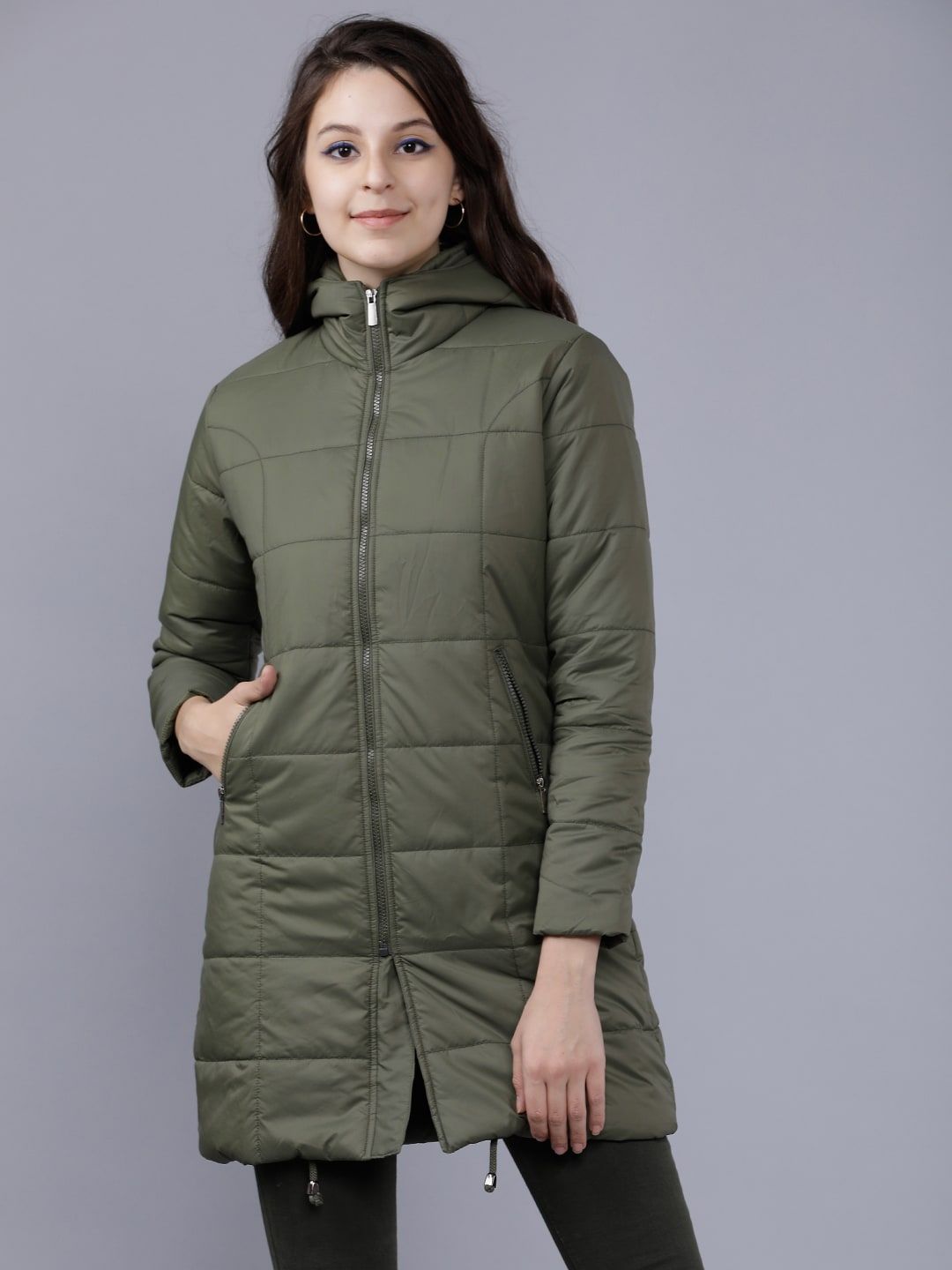 Tokyo Talkies Women Olive Green Solid Puffer Jacket
