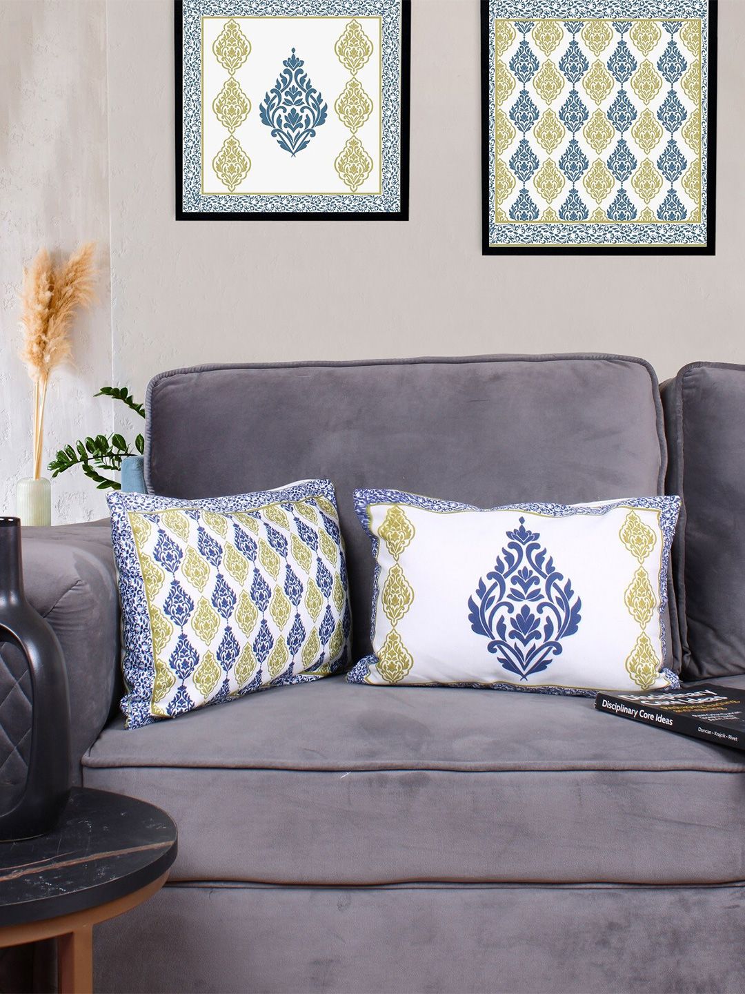 STITCHNEST Blue & White 2 Pieces Ethnic Motifs Rectangle Cushion Covers