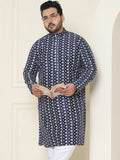 SOJANYA PLUS Men Navy Blue & White Chikankari Sulam Kurta