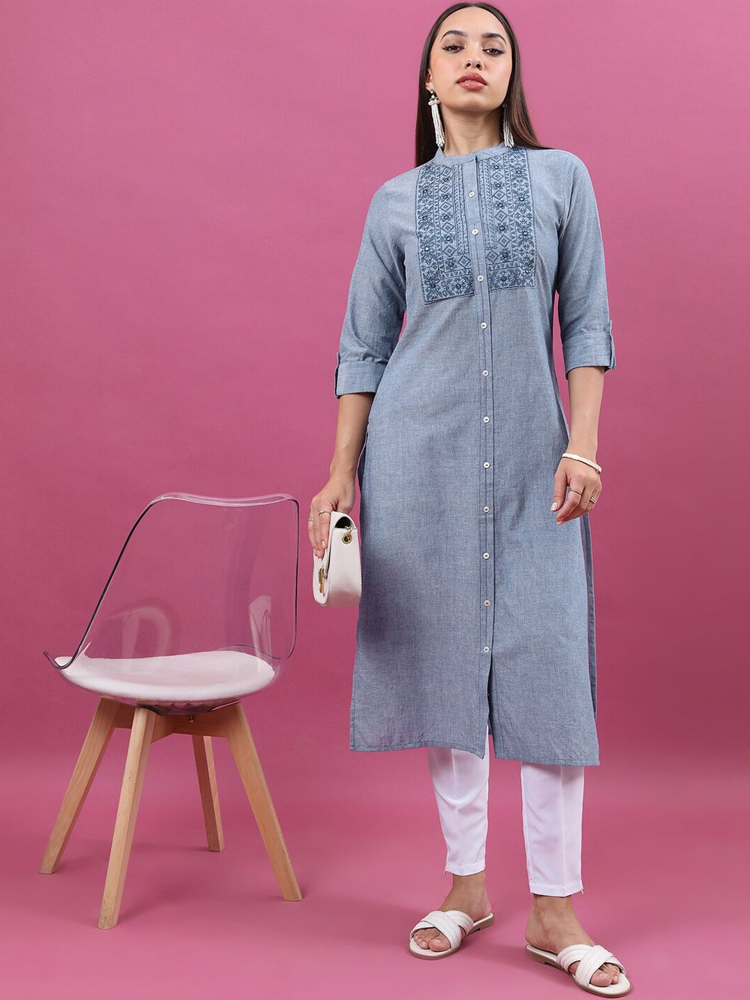 Vishudh Geometric Yoke Design Embrioderd Cotton Kurta