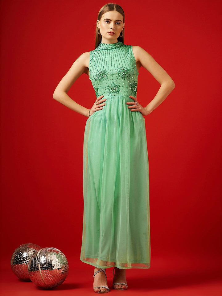 STREET 9 Embellished Sleeveless Net Maxi Dress