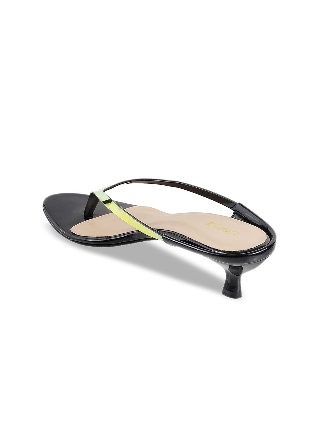 Mochi Women Gold-Toned & Black Solid Kitten Heels