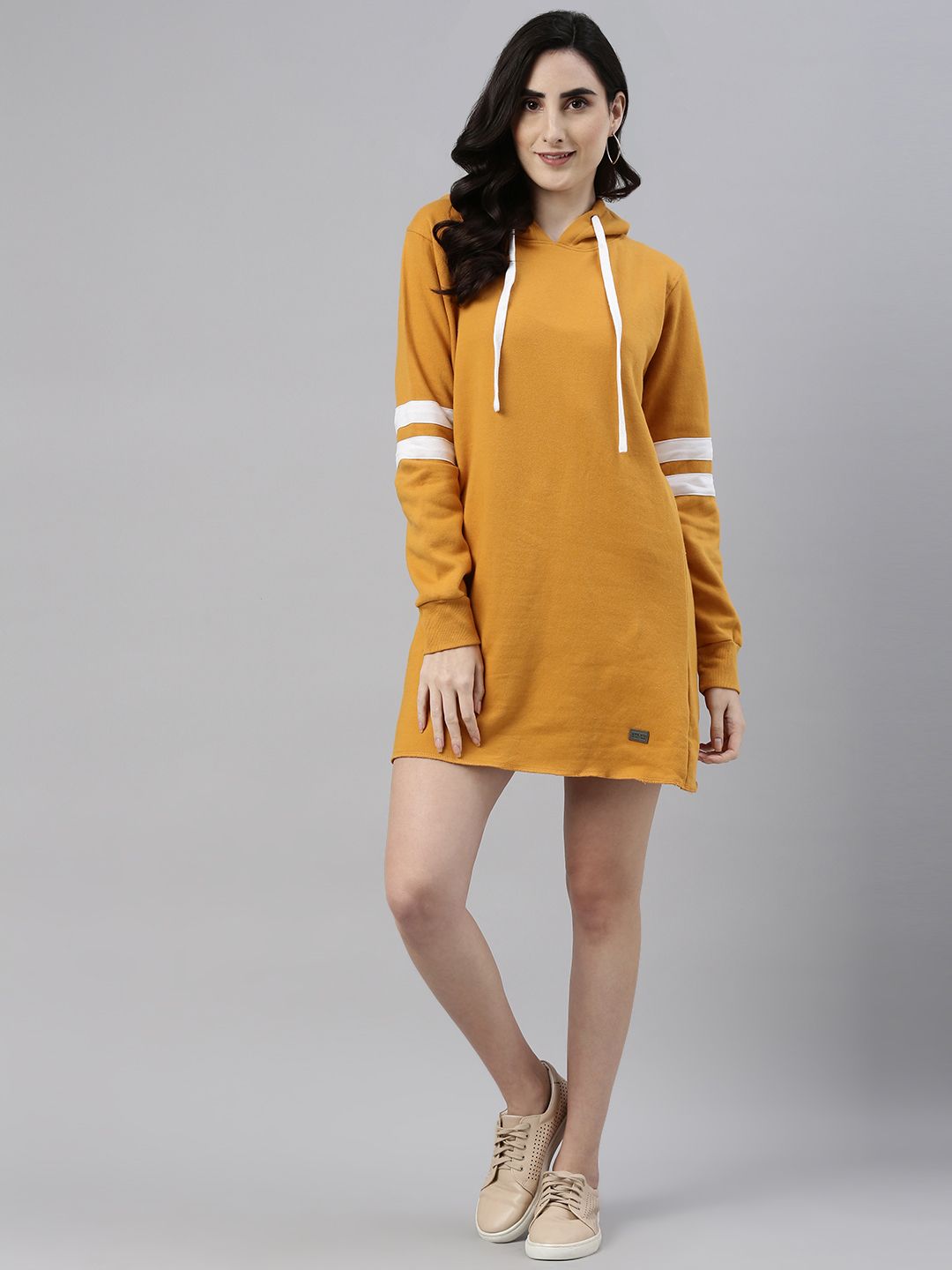 Campus Sutra Women Mustard Yellow Solid Jumper Dress