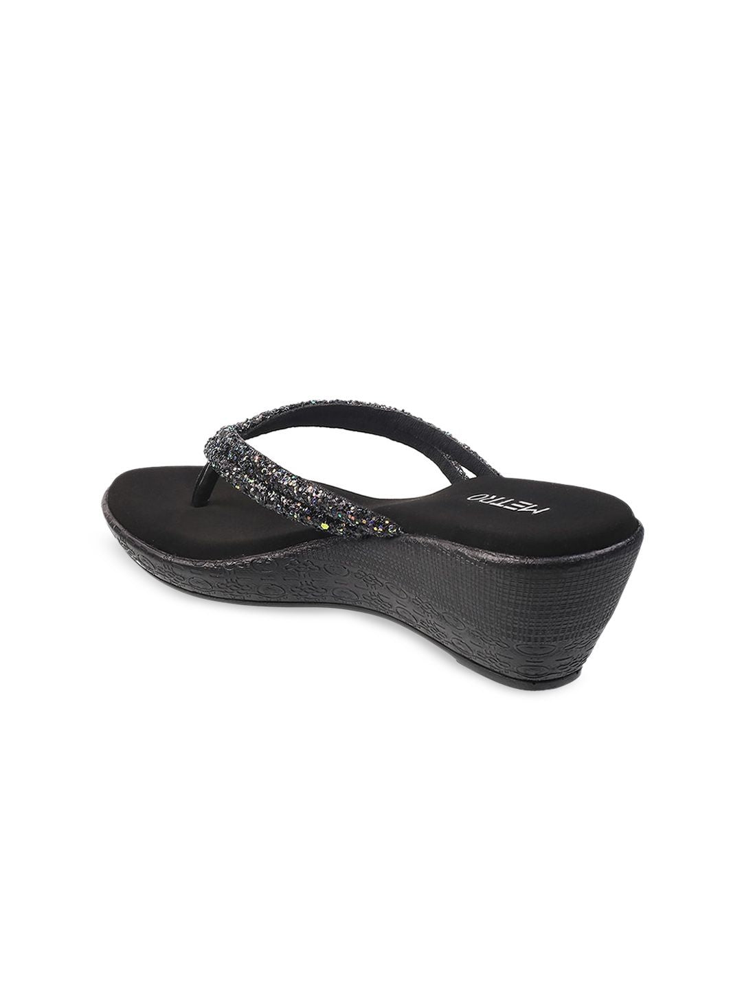 Metro Black Embellished Wedge Sandals
