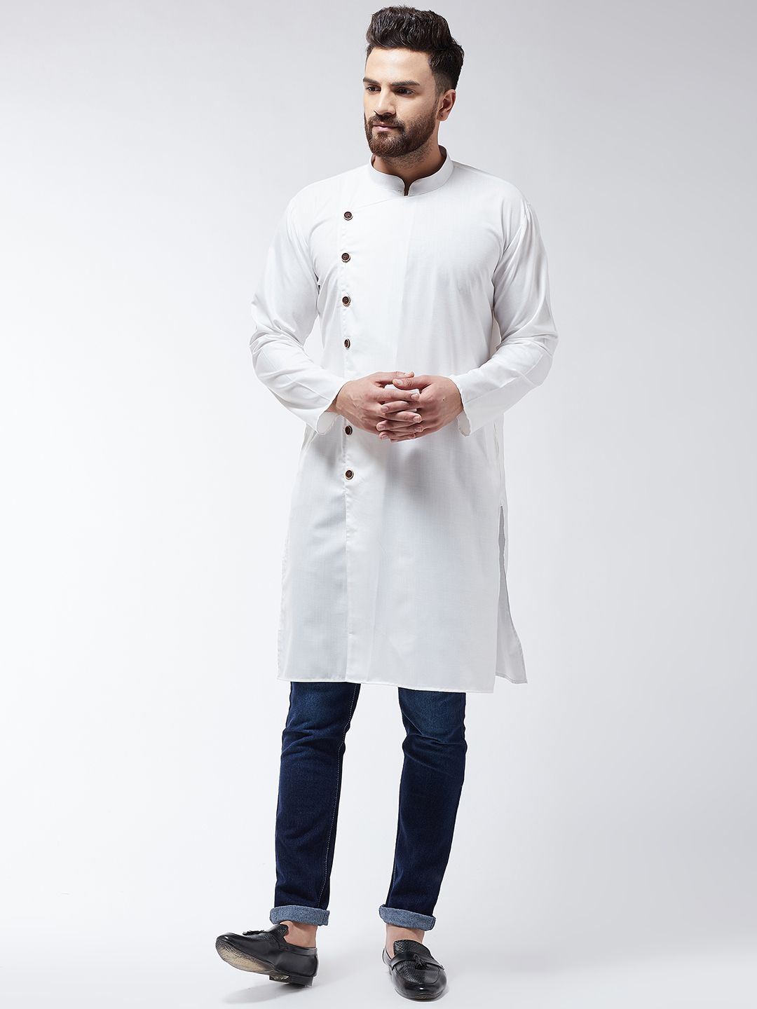 SOJANYA Lelaki Off-White Solid Kurta Lurus