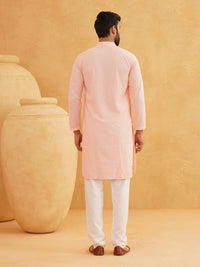 SOJANYA Checked Mandarin Collar Long Sleeves Thread Work Pure Cotton Kurta with Churidar