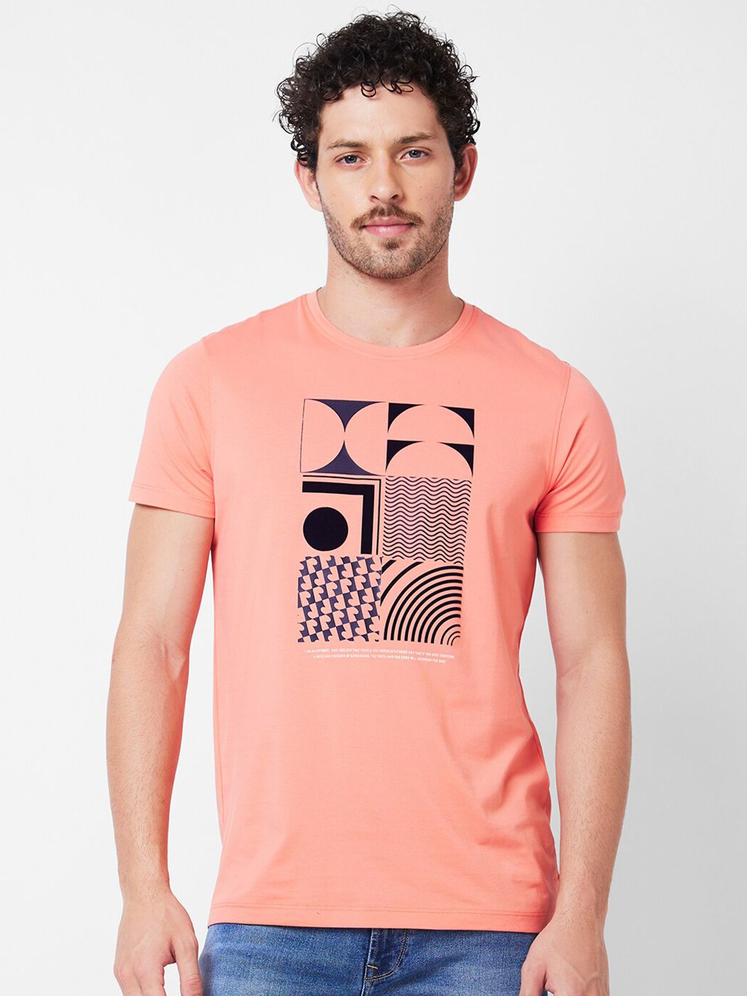 SPYKAR Graphic Printed Round Neck Cotton Slim Fit T-shirt