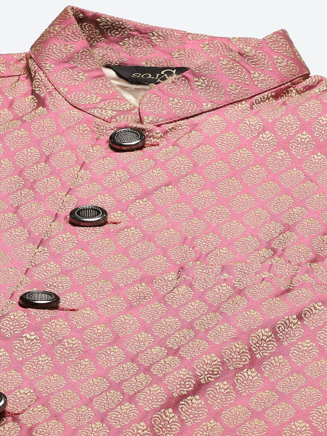 SOJANYA Men Cream-Coloured Chikankari Pure Cotton Kurta with Churidar & Nehru Jacket