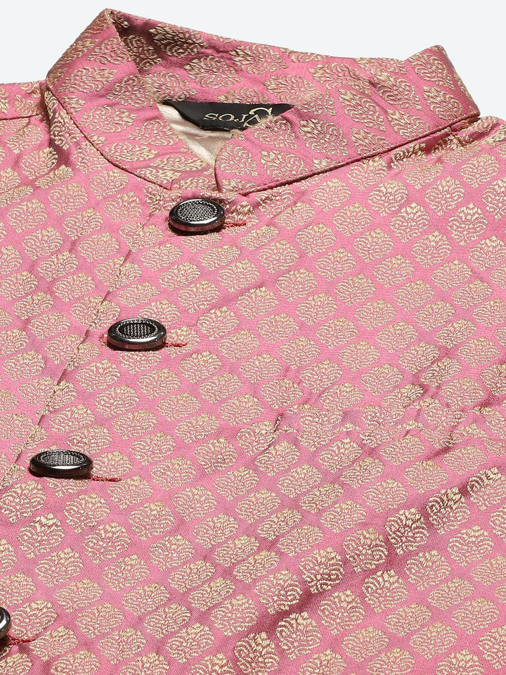 SOJANYA Men Cream-Coloured Chikankari Pure Cotton Kurta with Churidar & Nehru Jacket