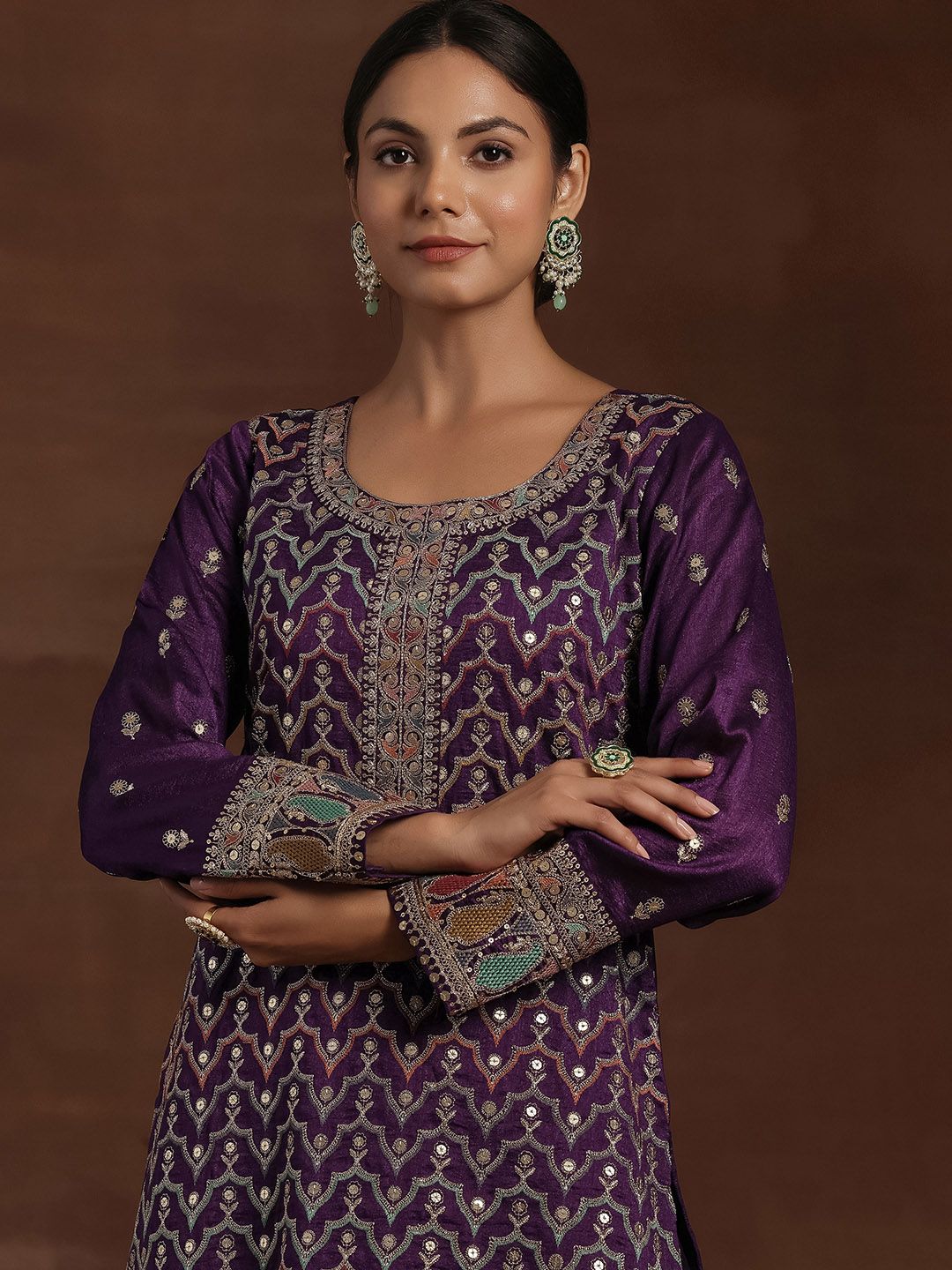 Libas Ethnic Motifs Embroidered Sequinned Kurta With Palazzos & Dupatta