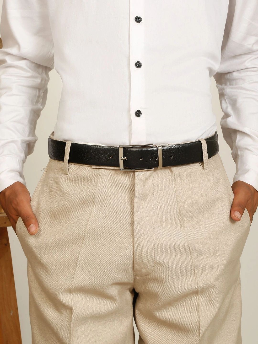 Teakwood Leathers Men Textured Leather Reversible Formal Belt