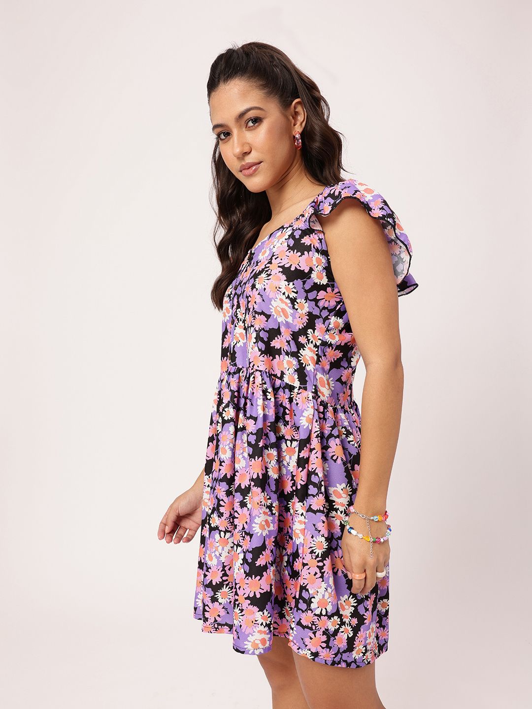 DressBerry Flattering Fun Floral Printed A-Line Mini Dress