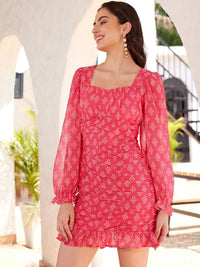 STREET 9 Floral Printed Georgette Square Neck Bodycon Dress