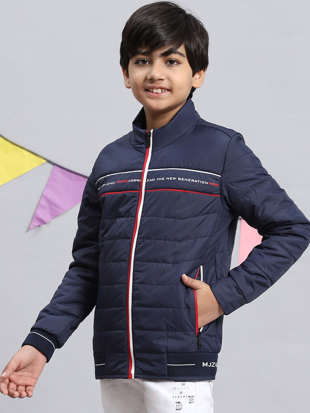 Monte Carlo Boys Striped Lightweight Padded Jacket With Zip Detail