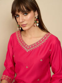 Indo Era Floral Embroidered Liva Straight Kurta With Trousers