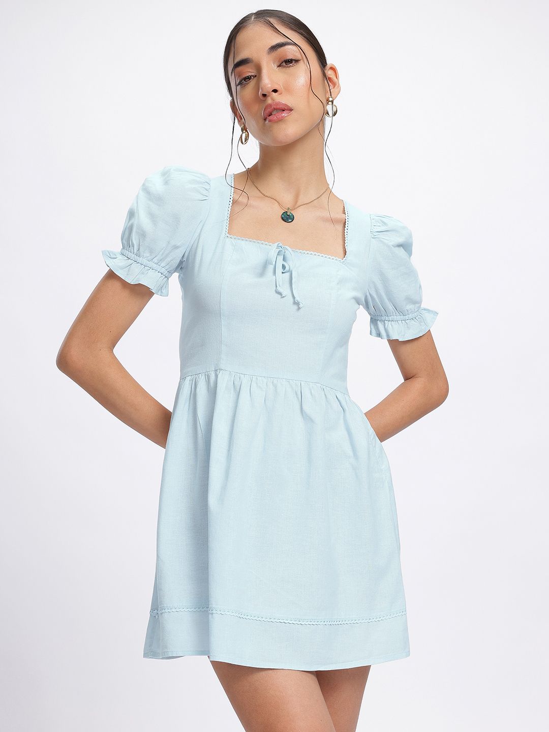DressBerry Bow-tiful Pastels Lace Insert Detail Mini Dress