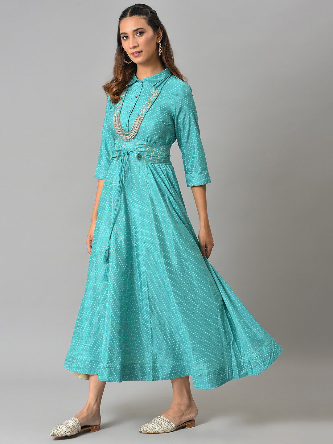 W Women Blue Embellished Ethnic Maxi Dress