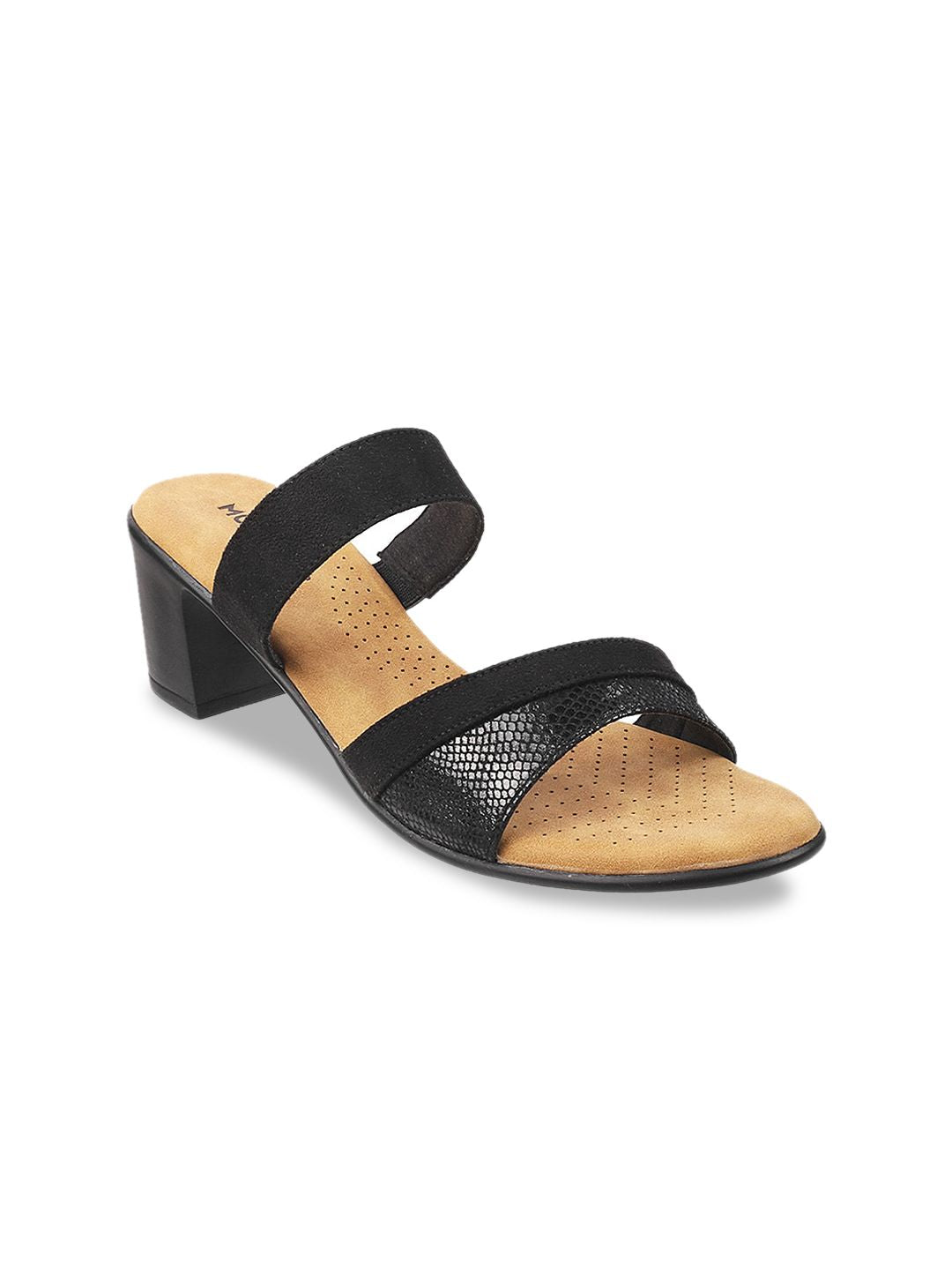 Mochi Black Textured Block Sandals