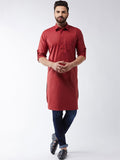SOJANYA Men Maroon Solid Pathani Kurta