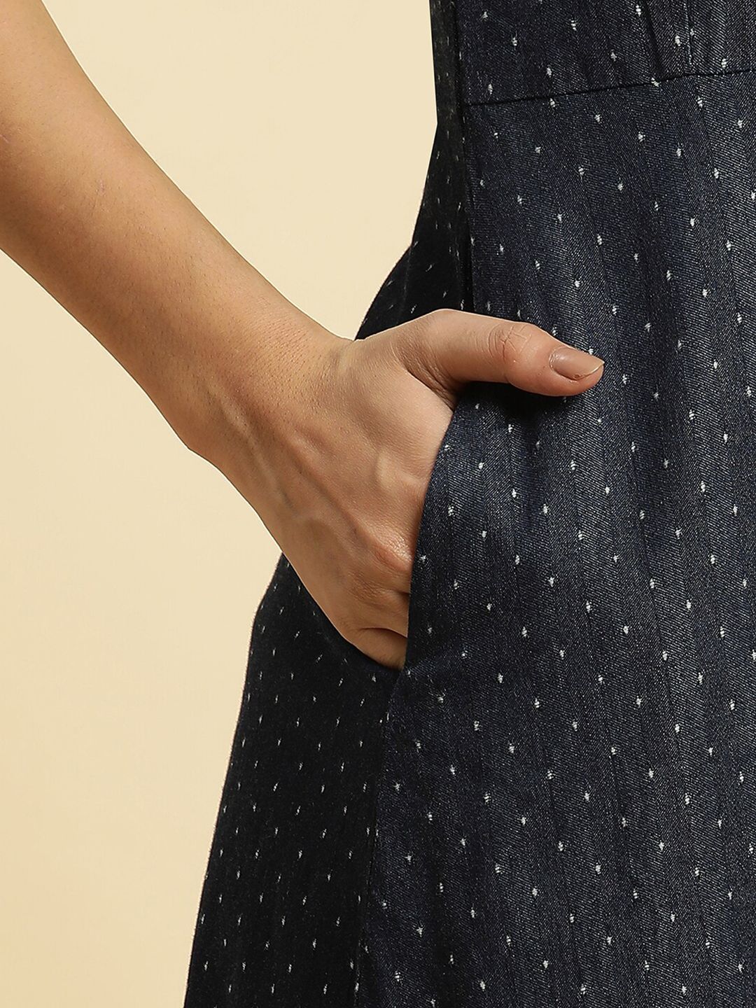 W Polka Dots Printed Sleeveless Cotton A-Line Dress