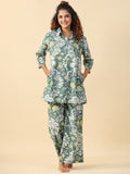 SANSKRUTIHOMES Floral Printed Shirt Collar T-Shirt and Pyjamas