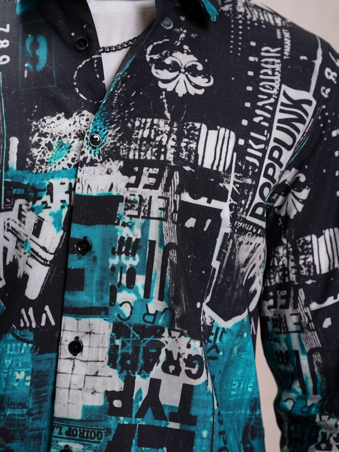 LOCOMOTIVE Slim Fit Abstract Printed Luxe Satin Party Shirt