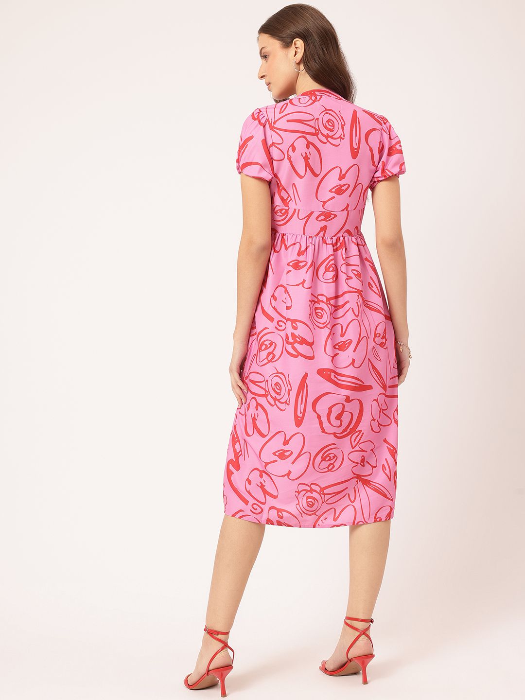 DressBerry Cozy Couture Printed Midi Empire Dress