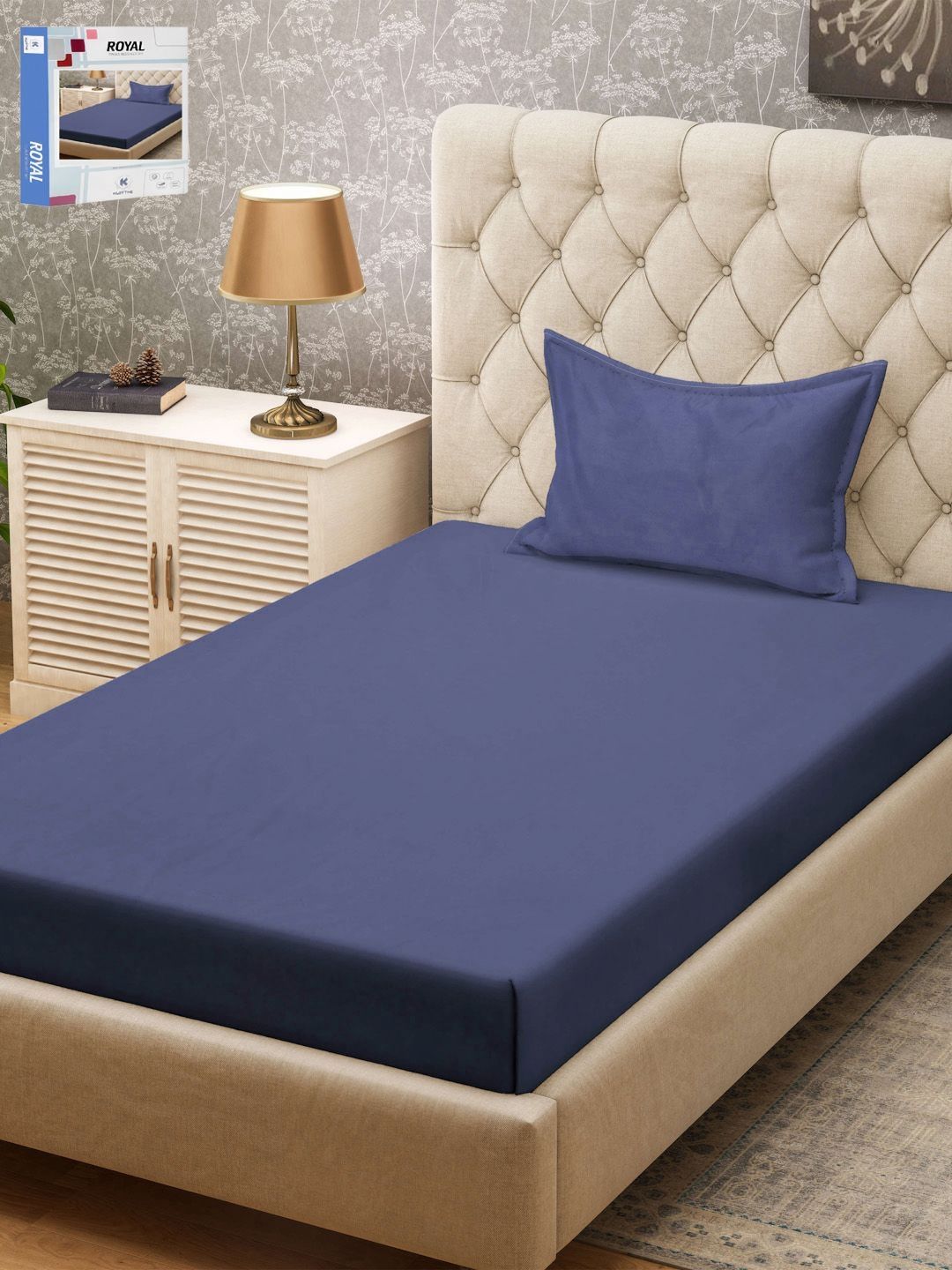 KLOTTHE Blue 300TC Single Bedsheet & Pillow Cover