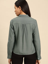 DENNISON Women Olive Green Smart Opaque Formal Shirt