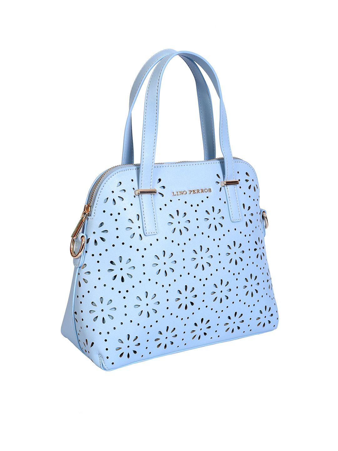 Lino Perros Blue Cut-Work Handheld Bag with Detachable Sling Strap