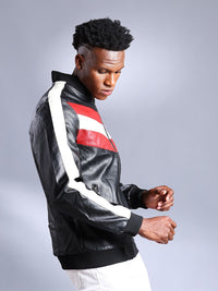 The Indian Garage Co Men Colourblock Slim Fit Zip-Front Faux Biker Jacket