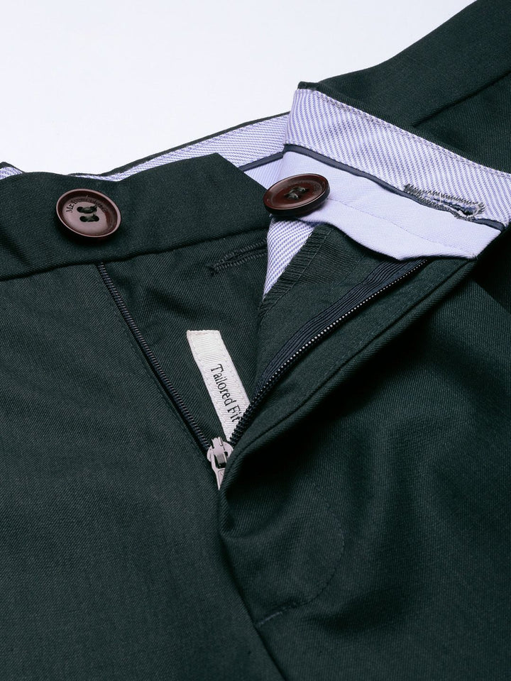 Mr Bowerbird Men Green Tailored Fit Pleated Trousers