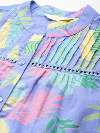 Dressberry dicetak Mandarin Colar Cotton Shirt Style Top