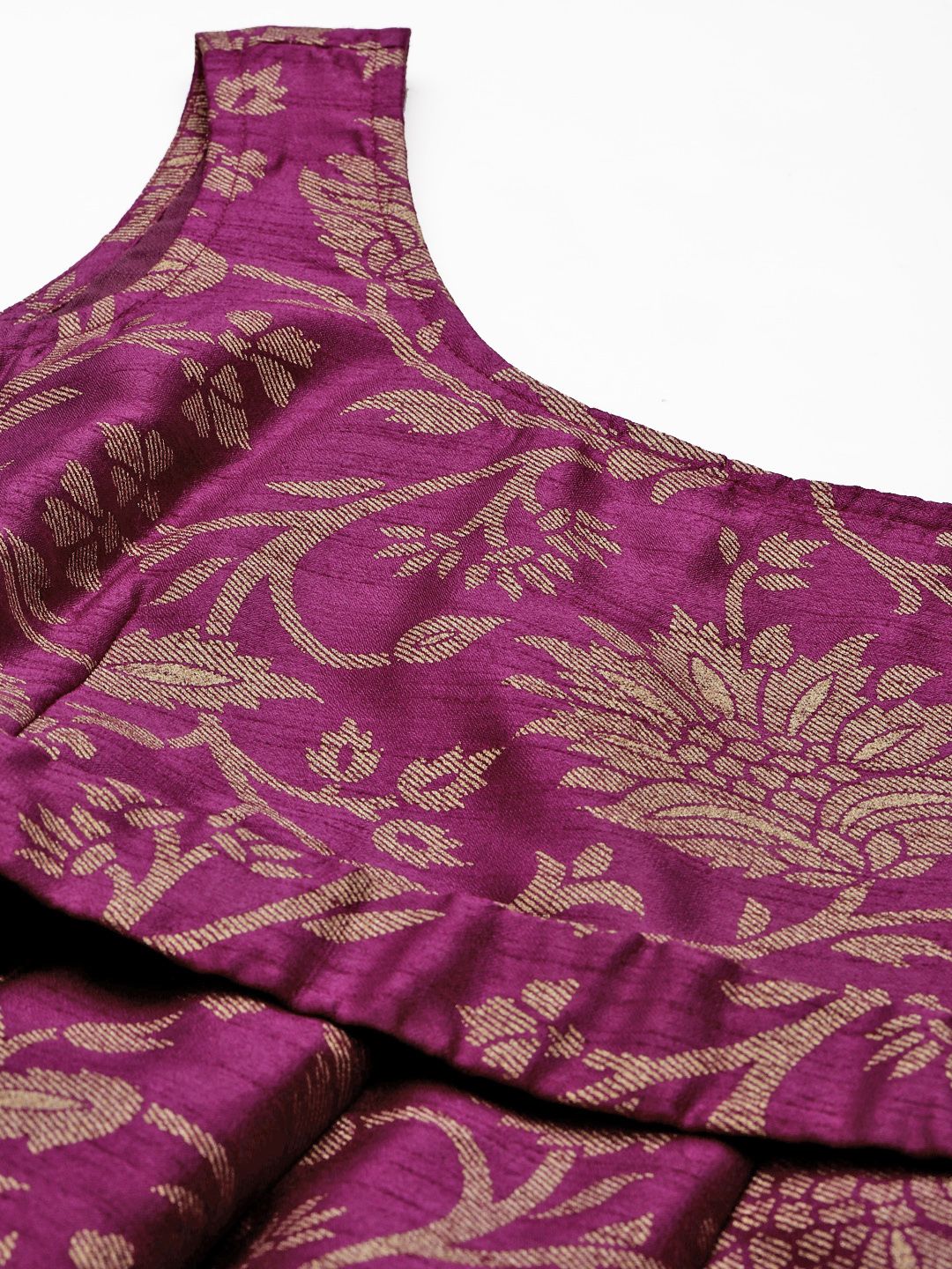 Shae by SASSAFRAS Purple & Gold-Toned Floral Jacquard Self-Belt Maxi Dress