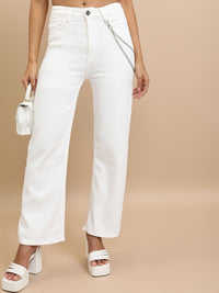 Tokyo Talkies Women White Flared Clean Look Stretchable Jeans