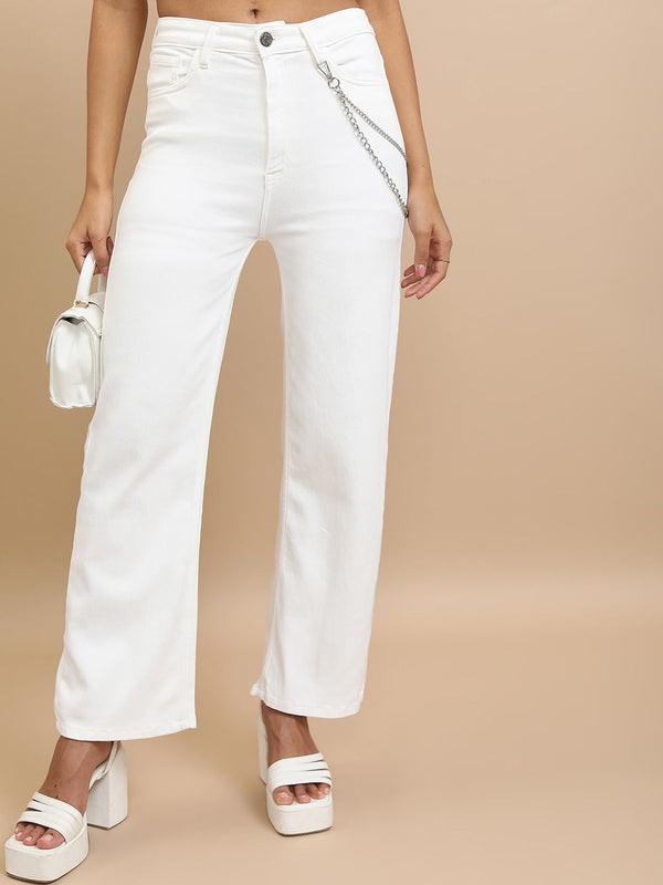Tokyo Talkies Women White Flared Clean Look Stretchable Jeans