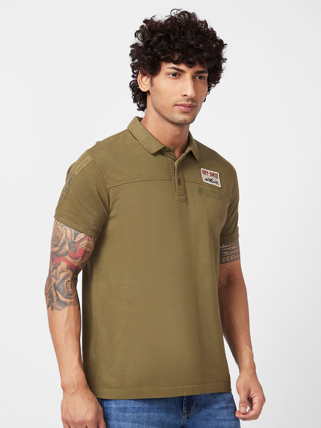SPYKAR Typography Printed Polo Collar Slim Fit Cotton Casual T-Shirt