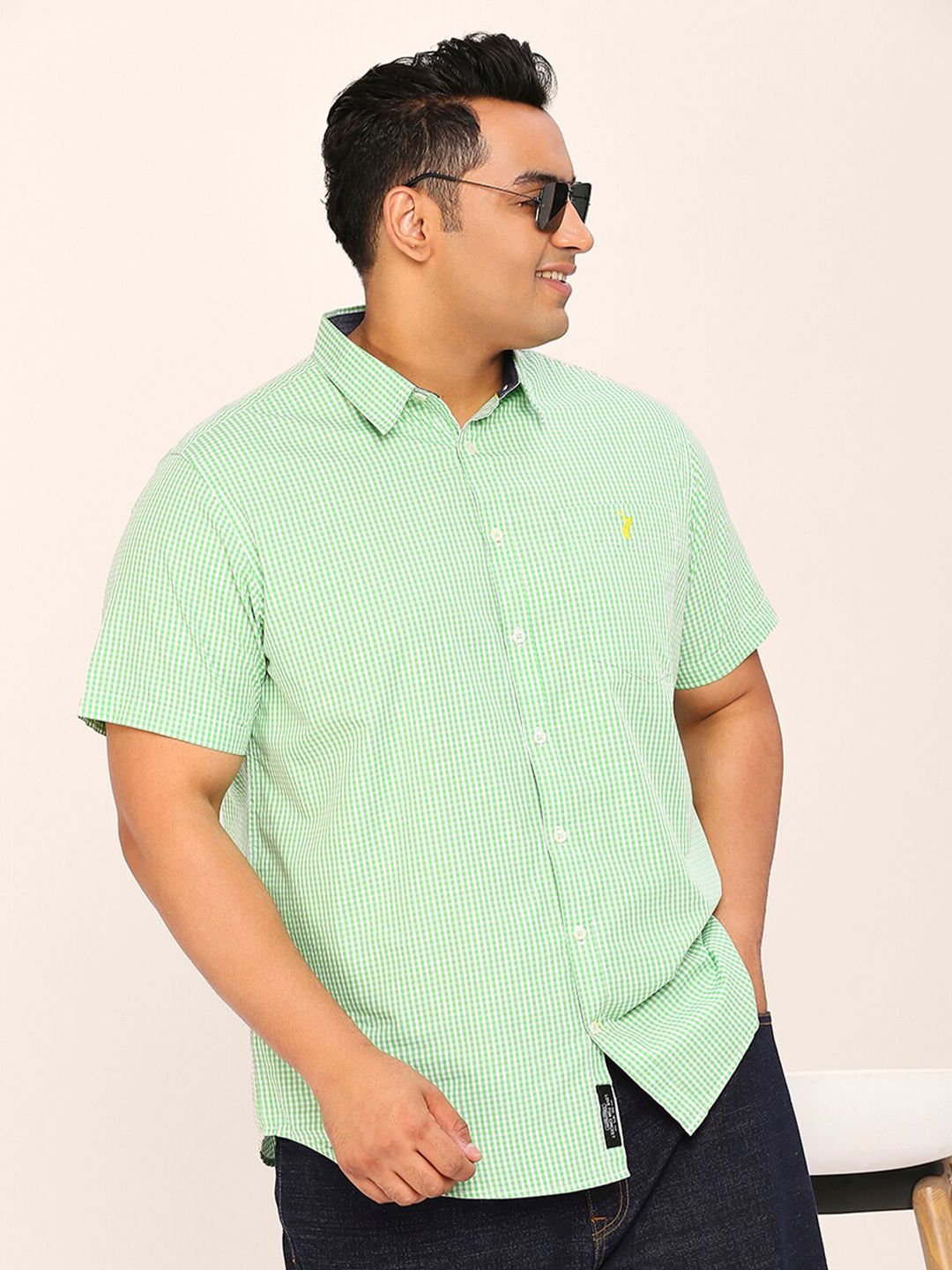 Thomas Scott Plus Size Standard Micro Checked Cotton Casual Shirt