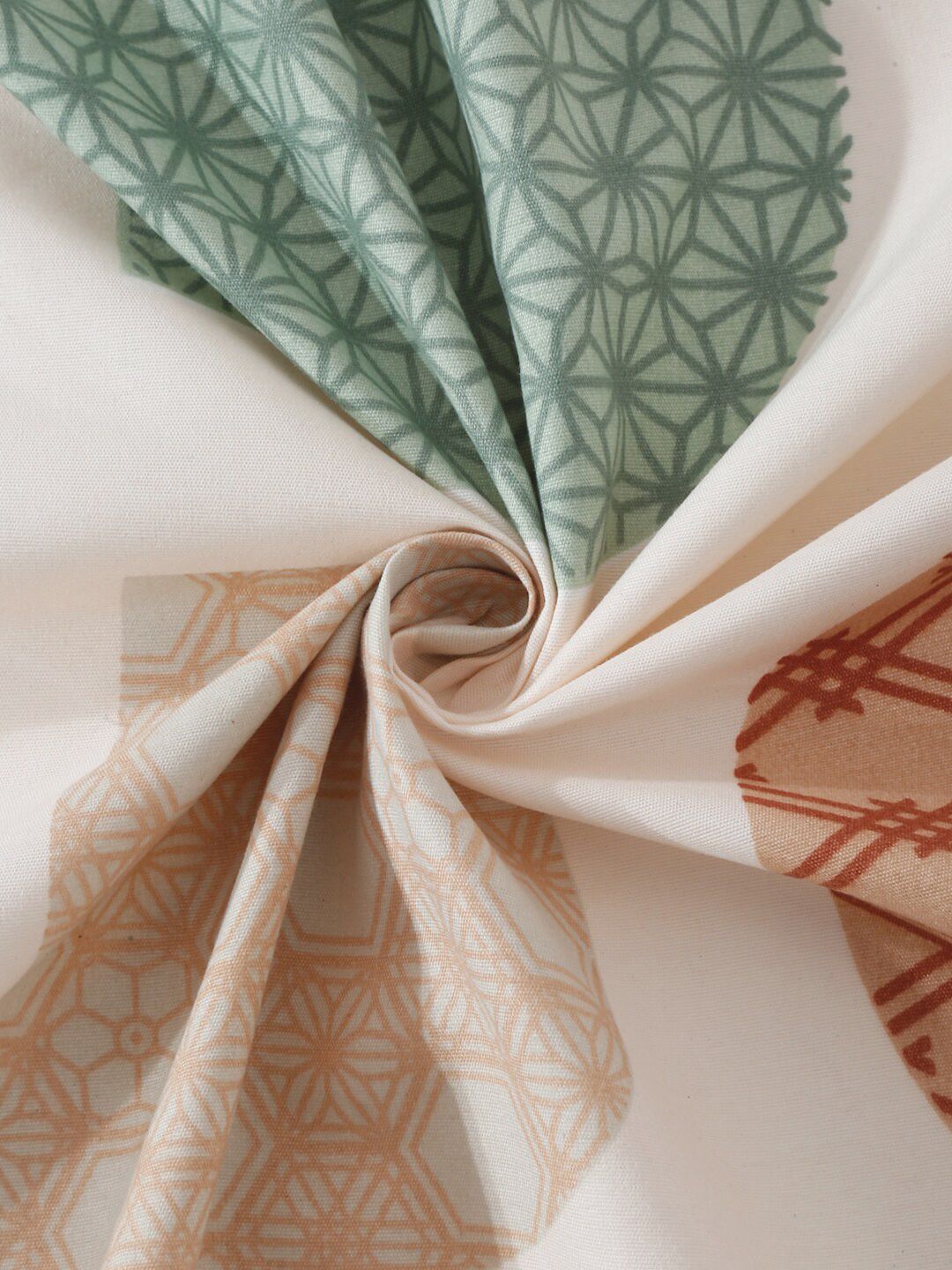 KLOTTHE CREAM & GREEN Dicetak 300TC Double King Bedsheet dengan 2 penutup bantal