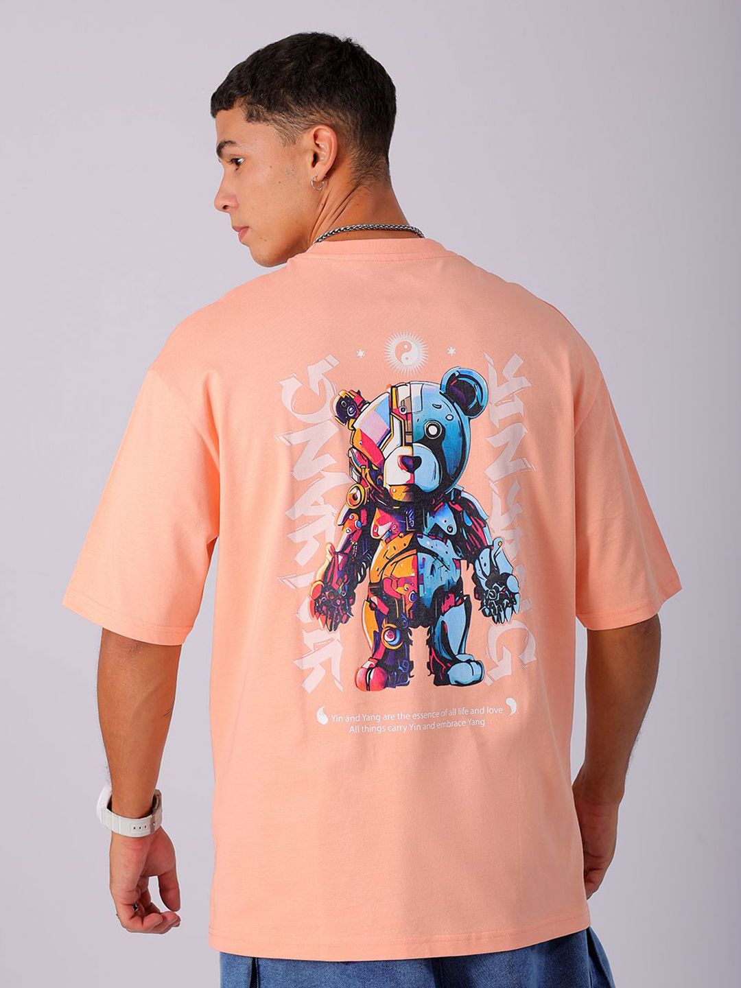 The Indian Garage Co Men Back Printed Boxy Oversized Round Neck T-shirt