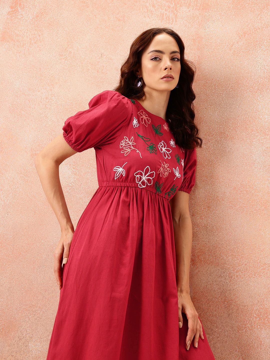 all about you Floral Embroidered Puff Sleeve Fit & Flare Dress