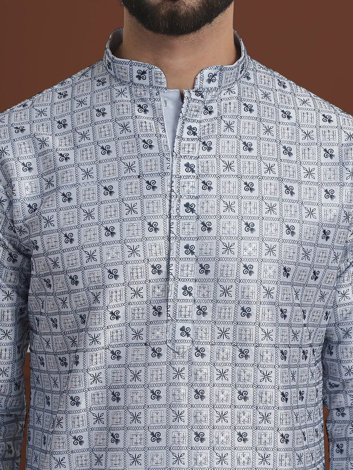 SOJANYA LUXE Ethnic Motifs Embroidered Mandarin Collar Straight Kurta With Pyjama