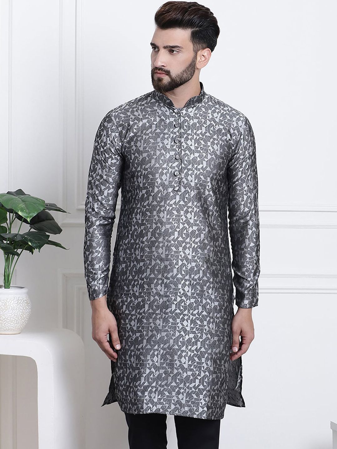 SOJANYA Motif Etnik Bercetak Kurta Lurus Kolar Mandarin