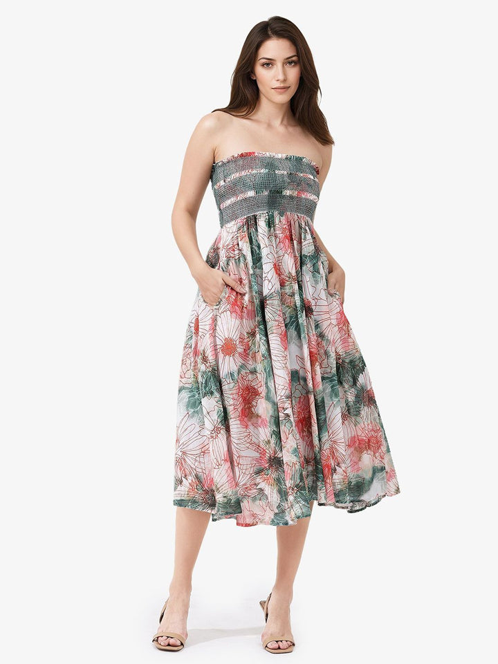 RAREISM Floral Printed Cotton Flared Off-Shoulder Fit & Flare Midi Dress