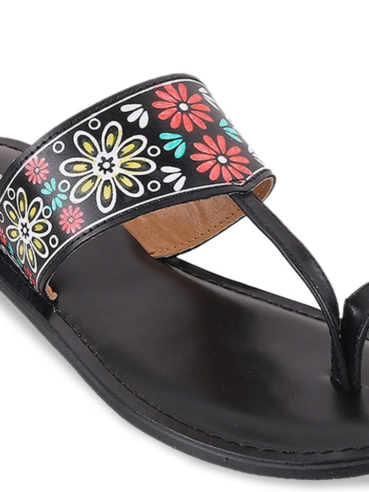 Mochi Ethnic Printed Leather One Toe Flats