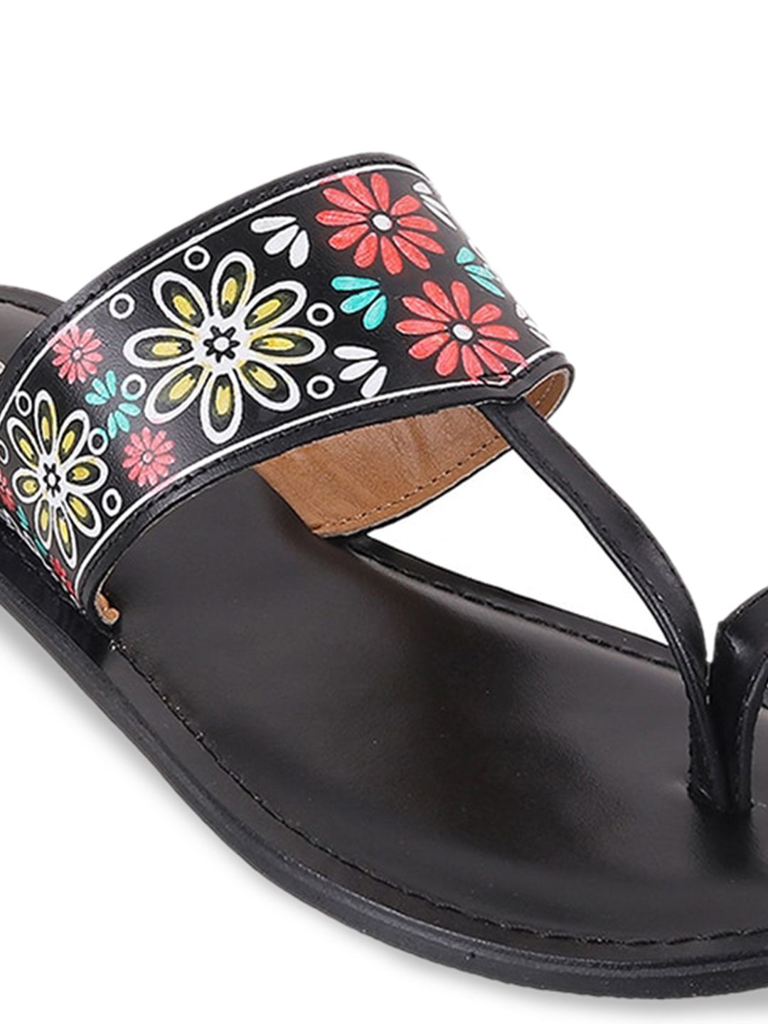 Mochi Ethnic Printed Leather One Toe Flats
