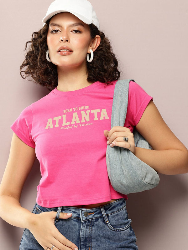 DILLINGER Women Regular Cropped Fit Printed Crew Neck Tshirt