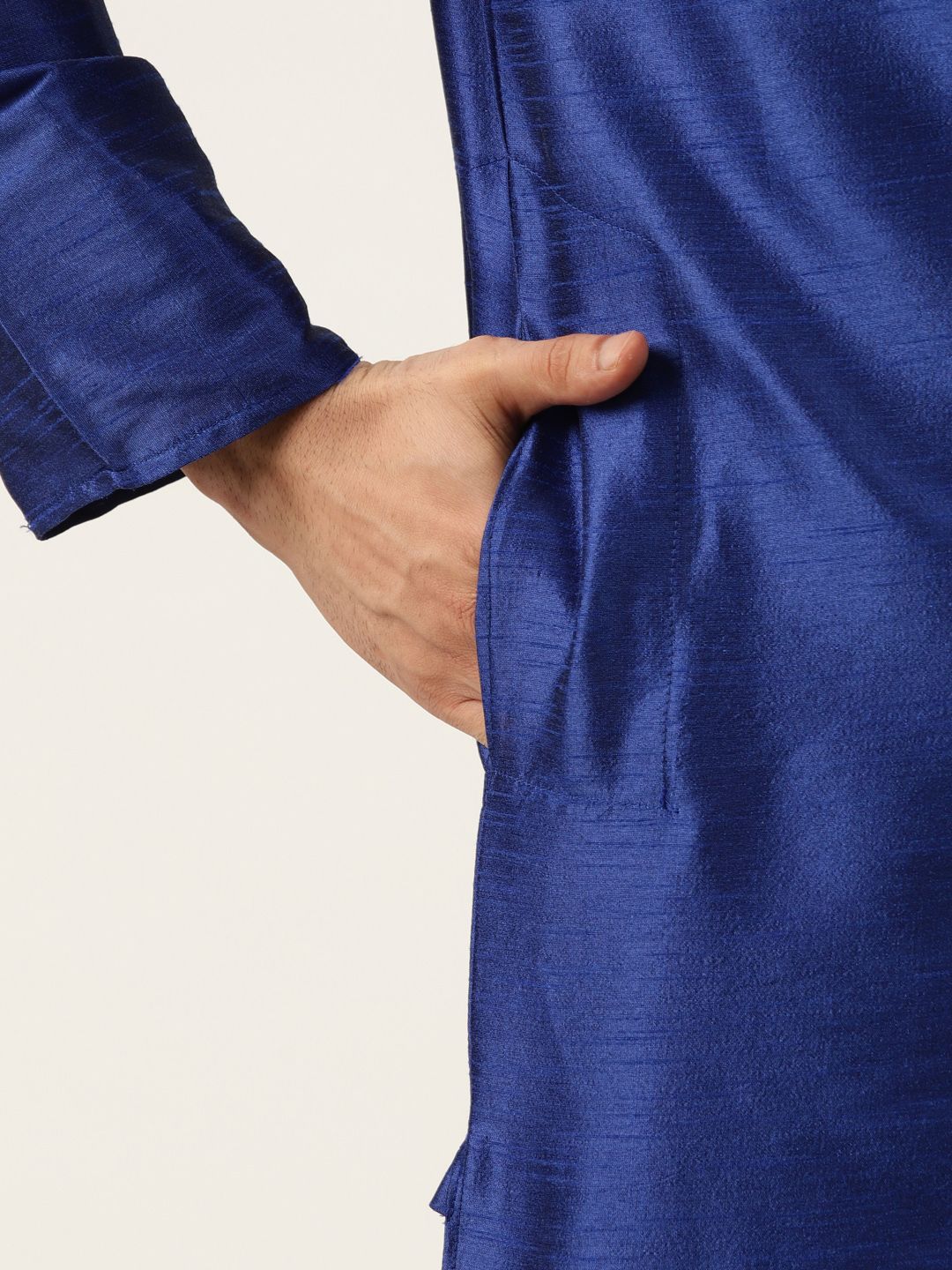 SOJANYA Men Blue & Yellow Solid Kurta with Churidar & Printed Jacket