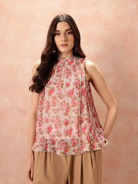 all about you Floral Print Accordion Pleated Sleeveless Top