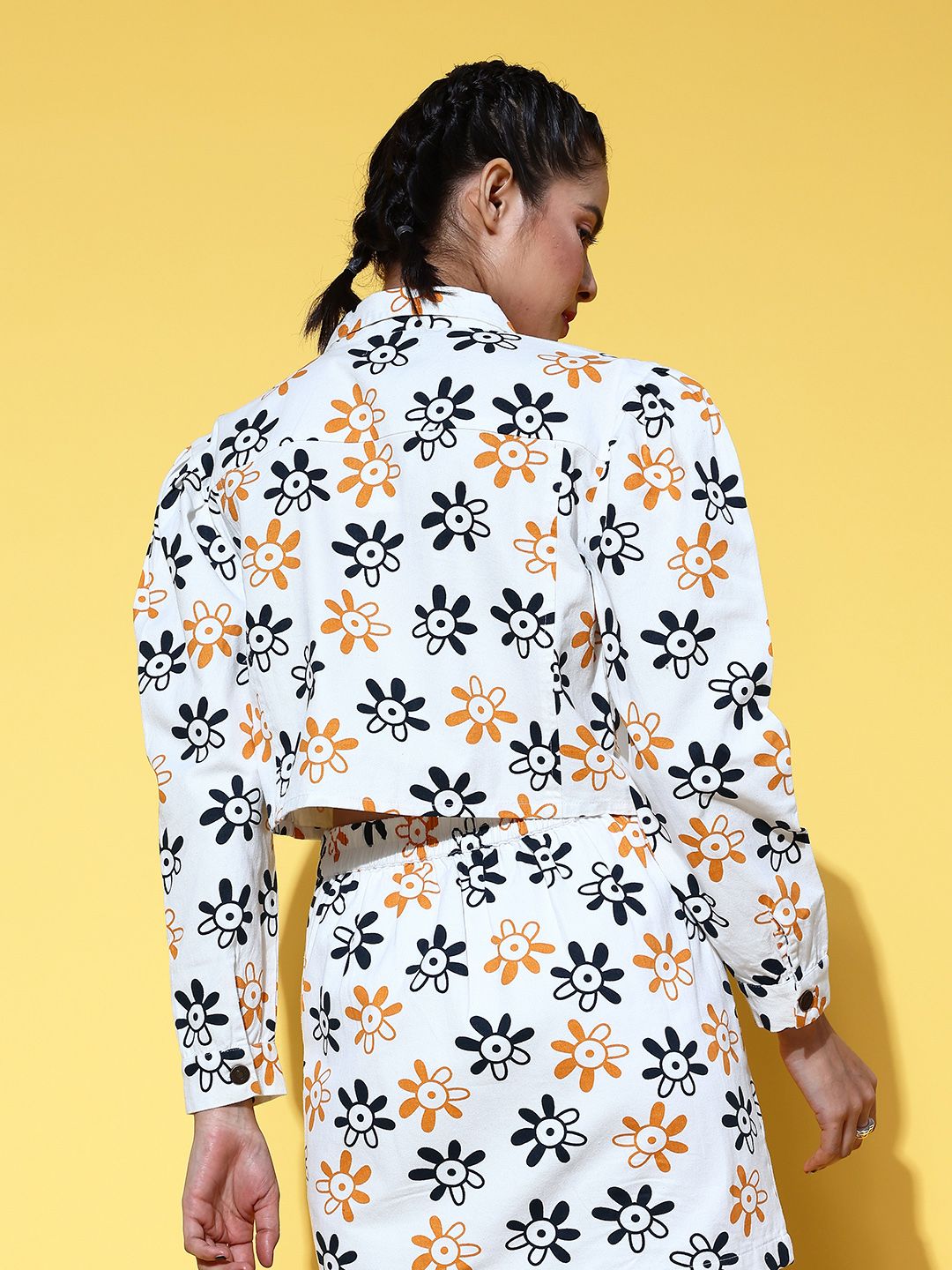 SASSAFRAS Women Alluring White Floral Kidult Kitsch Jacket